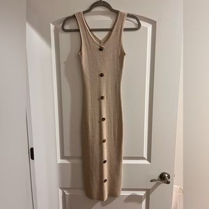 NWT Hippie Rose Rayon Rib Knit V Neck sleeveless Sweater Beige Tan Button up